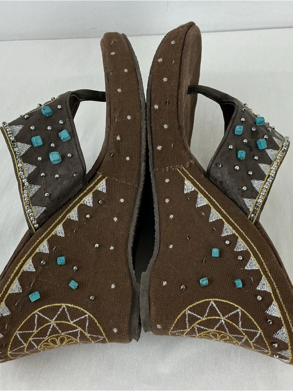 Boho Turquoise Beaded Wedge Sandals - Picture 7 of 11